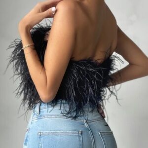 Club L London Black Feather Crop Top